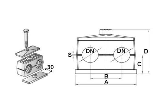 Скоба за хидравлична тръба , двойна с две метални подложки, city of Varna - снимка 2