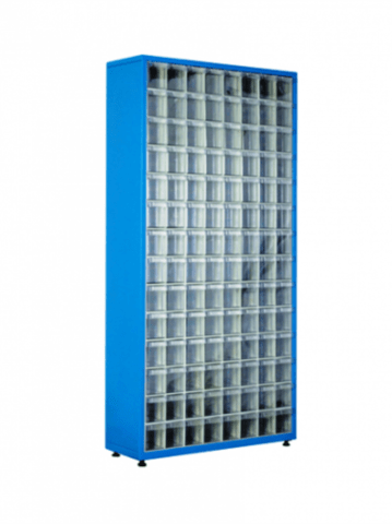 Метален стелаж със 112 кутии за съхранение на накрайници, град Варна | Промишлено Оборудване