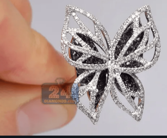 Пръстен Двойна диамантена пеперуда Сребро, Дамски, Диaмaнт - град Монтана | Пръстени - снимка 4