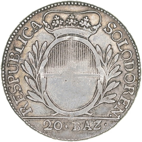 Сребърна монета Швейцария 20 Батцен 1795 г. Свободен град Зо̀лотурн - снимка 1