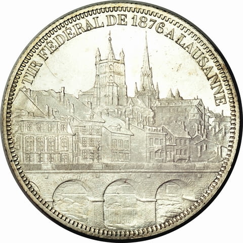 Монета Швейцария 5 Франка 1876 г Кантон Лозана aUNC, град Бургас | Нумизматика / Бонистика - снимка 2