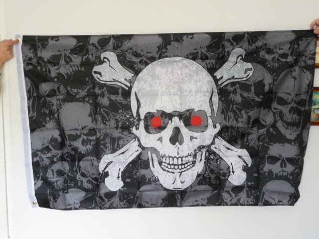 Пиратско знаме с черепи кости червени очи пират страшно ужас, град Радомир - снимка 1
