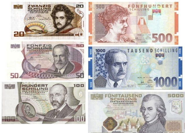 Изкупувам старите емисии Австрийски шилинги, всички номинали.