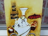 Готвач на колело метална табела вино хляб ресторант гурме храна плодове