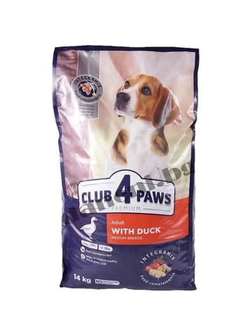 Суха храна за кучета Club 4 Paws Premium Adult Dog Medium Breeds, Патица, 14 кг.