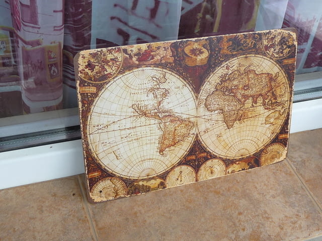 Карта метална табела Земно кълбо глобус стара атлас морета континенти - снимка 2