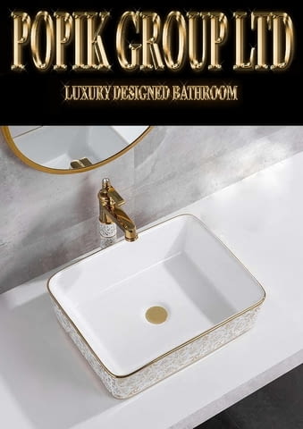 Луксозна Бяла мивка за баня тип купа с флорални елементи върху плот - снимка 3