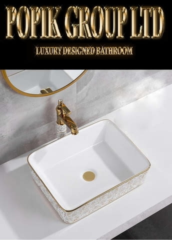 Луксозна Бяла мивка за баня тип купа с флорални елементи върху плот - снимка 5