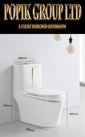 Луксозен моноблок Тоалетна чиния за баня със златна линия ПРОМО - снимка 3