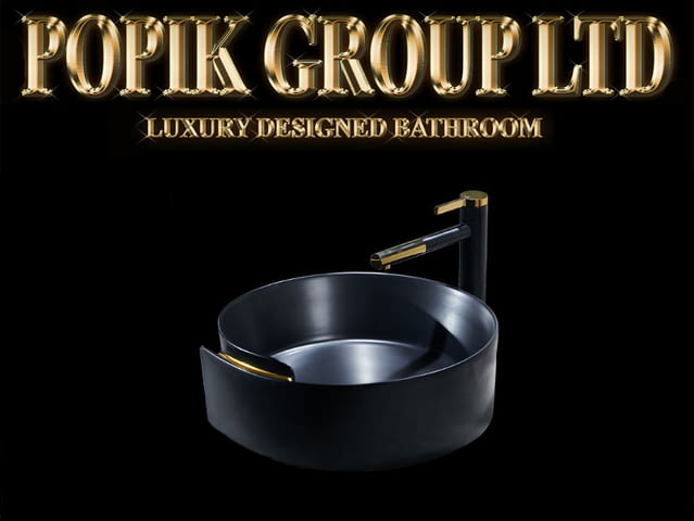 Луксозна Черна мивка за баня тип купа с Златна линия - град Русе | За Банята - снимка 1