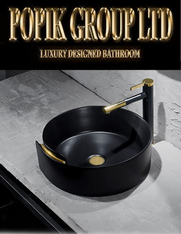 Луксозна Черна мивка за баня тип купа с Златна линия - град Русе | За Банята - снимка 2