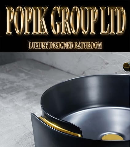 Луксозна Черна мивка за баня тип купа с Златна линия - град Русе | За Банята - снимка 3