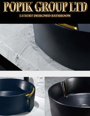 Луксозна Черна мивка за баня тип купа с Златна линия - град Русе | За Банята - снимка 6