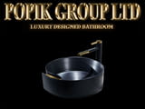 Луксозна Черна мивка за баня тип купа с Златна линия