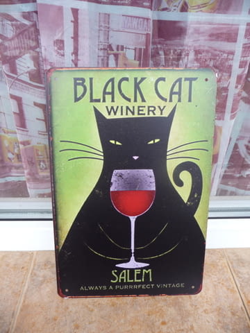 Метална табела алкохол Black Cat винарна вино черна котка Salem Winery - снимка 1