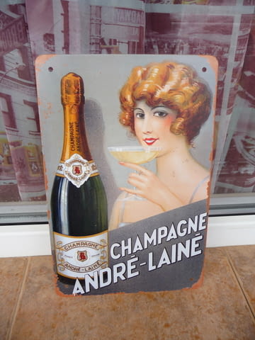 Метална табела шампанско голяма чаша наздраве ретро Франция, град Радомир - снимка 1