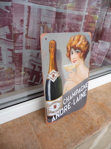 Метална табела шампанско голяма чаша наздраве ретро Франция, град Радомир - снимка 2