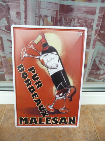 Метална табела бутилки вино Pur Bordeaux Malesan чаши бутилка - снимка 1