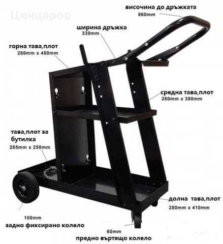 Количка, поставка за апарати телоподаващи, плазми, аргони, електрожени