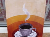 Метална табела кафе порцеланова чашка чинийка ароматно hot