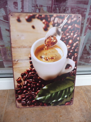 Метална табела кафе на зърна еспресо италианско лъжичка чаша, град Радомир - снимка 1