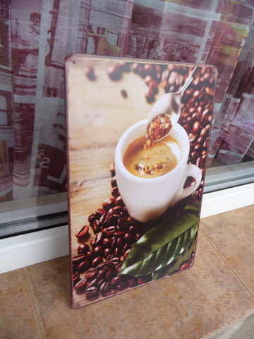 Метална табела кафе на зърна еспресо италианско лъжичка чаша, град Радомир - снимка 2