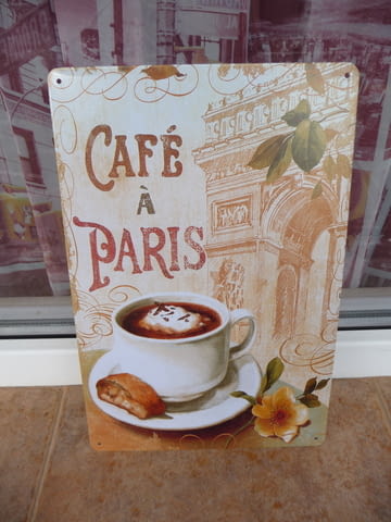 Метална табела кафе на ценъра в Париж кроасан красота тераса, град Радомир - снимка 1