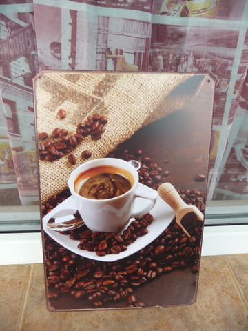Метална табела кафе зърна лъжичка чувалче магазин видове, град Радомир | Картини - снимка 1