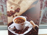 Метална табела кафе зърна лъжичка чувалче магазин видове