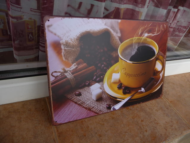 Метална табела кафе дълго капучино лъжичка зебло канап зърна, град Радомир - снимка 2