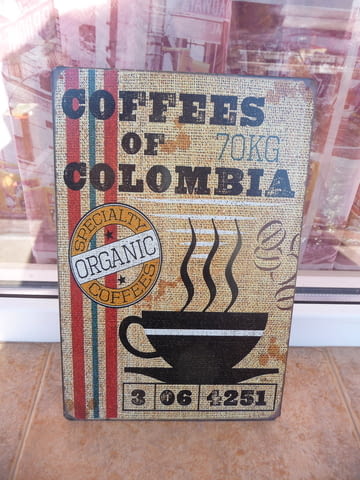Метална табела кафе на зърна от Колумбия специално чувал чашa