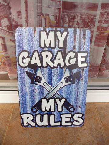 Метална табела кола Моя гараж моите правила френски ключ инструменти - снимка 1