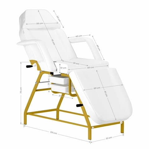 Фиксирана кушетка 557G - с златиста рамка 184 x 60/80 x 76 см - бяла/черна - снимка 5