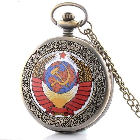Нов часовник с герба на Съветския съюз СССР комунизъм соц Русия Ленин Путин Сталин джобен - снимка 1
