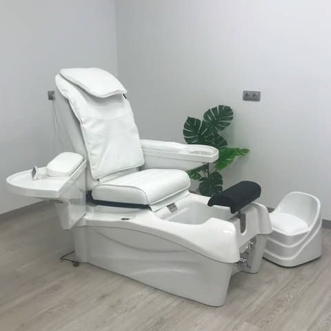 Стол за спа педикюр/маникюр/масаж + табуретка Omega - бял/черен