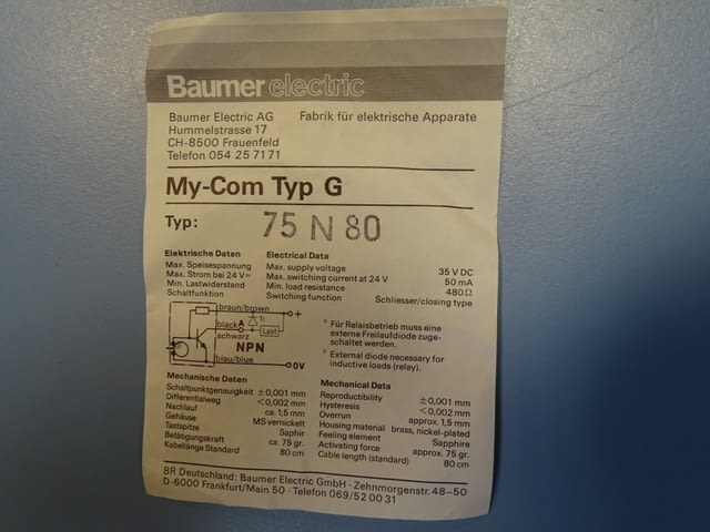 Микроизключвател Baumer Electric MY-COM typ G 75N80 precision switch - снимка 6