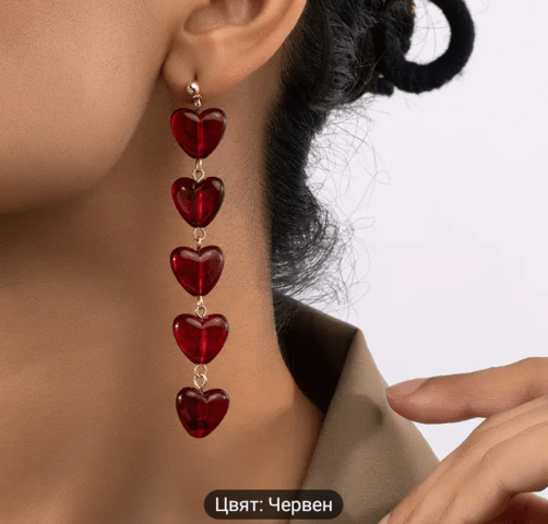 Асиметрични обеци Червени сърца - city of Montana | Earrings - снимка 1