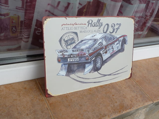 Метална табела кола рали Lancia Martini 037 Ланчия Pirelli следи от гуми - снимка 2