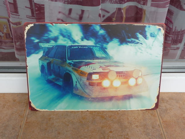 Метална табела кола Audi Quattro сняг Ауди Куатро фарове, град Радомир | Рекламни Материали - снимка 1