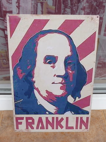 Метална табела разни Бенджамин Франклин президент САЩ долар, град Радомир - снимка 1