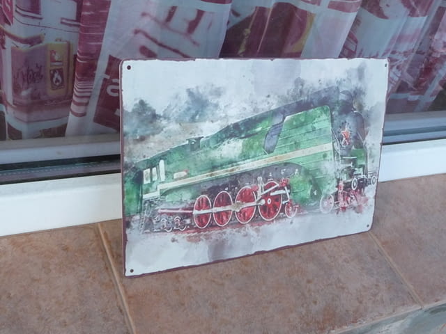 Метална табела влак локомотив ретро гара звезда петолъчка, град Радомир | Картини - снимка 2