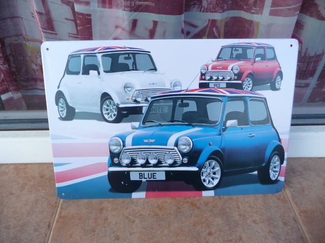 Метална табела кола Mini Cooper Мини Купър бял син червен, град Радомир | Рекламни Материали - снимка 1