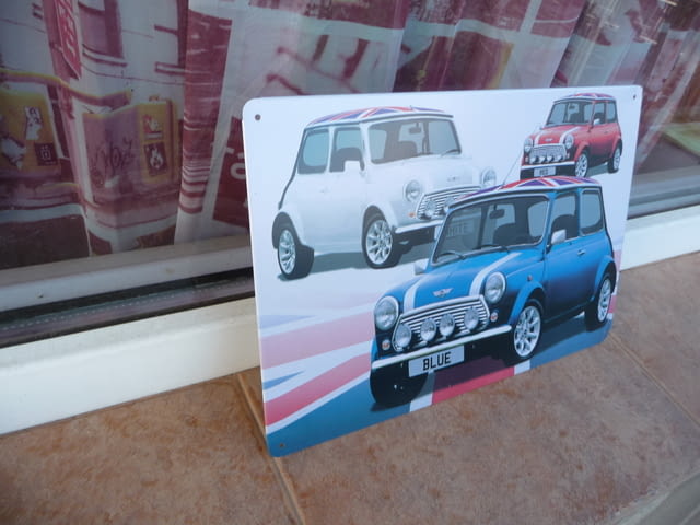 Метална табела кола Mini Cooper Мини Купър бял син червен, city of Radomir - снимка 2
