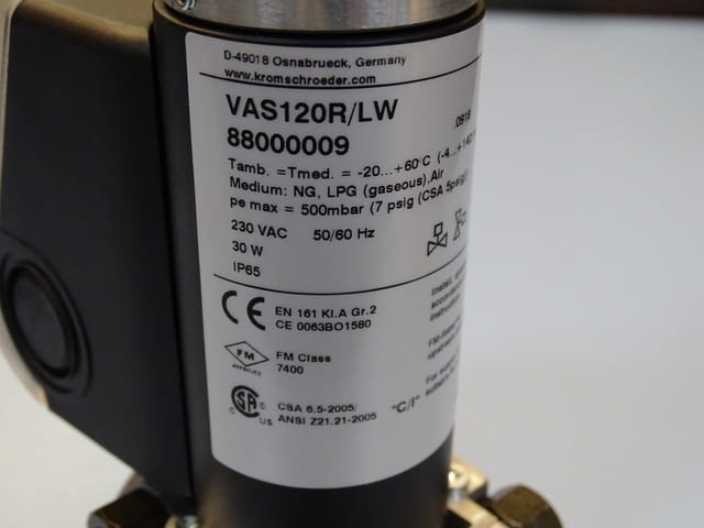 Газов вентил Krom Schroder VAS 120R/LW solenoid valve for gas 230V G3/4 - снимка 4