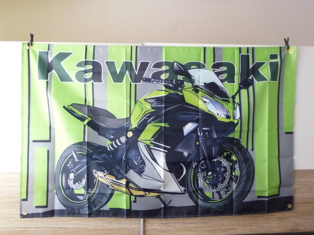 Kawasaki знаме флаг Ninja Кавазаки мотоциклети реклам зелено, град Радомир - снимка 1