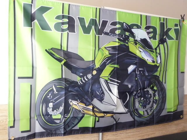 Kawasaki знаме флаг Ninja Кавазаки мотоциклети реклам зелено, град Радомир - снимка 2