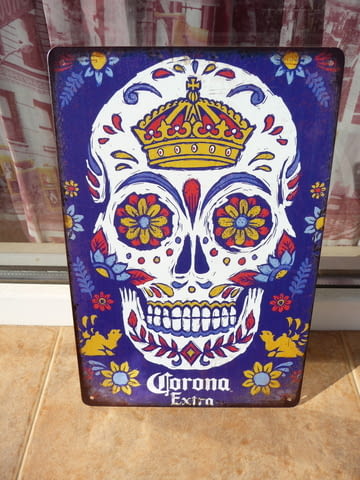 Метална табела бира Corona Extra череп цветя бирена реклама, град Радомир - снимка 1