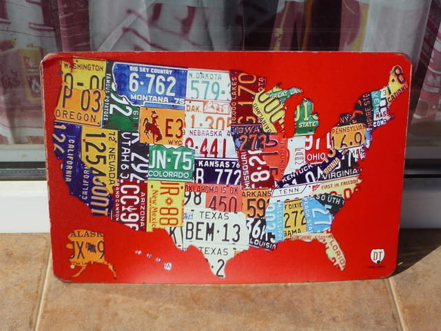 Метална табела номера на коли от Щатите американски карта USA номер колаж - снимка 1