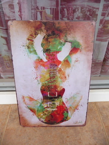 Метална табела картина еротика китара музика рок живопис кок бои струни - снимка 1