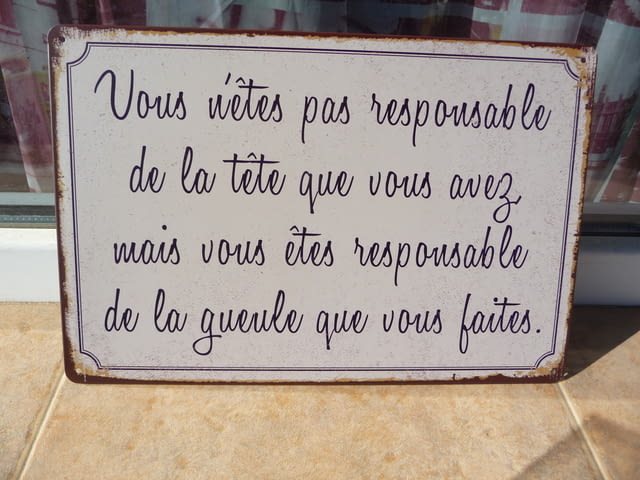 Метална табела надпис за отговорността която трябва да носим френски език - снимка 1